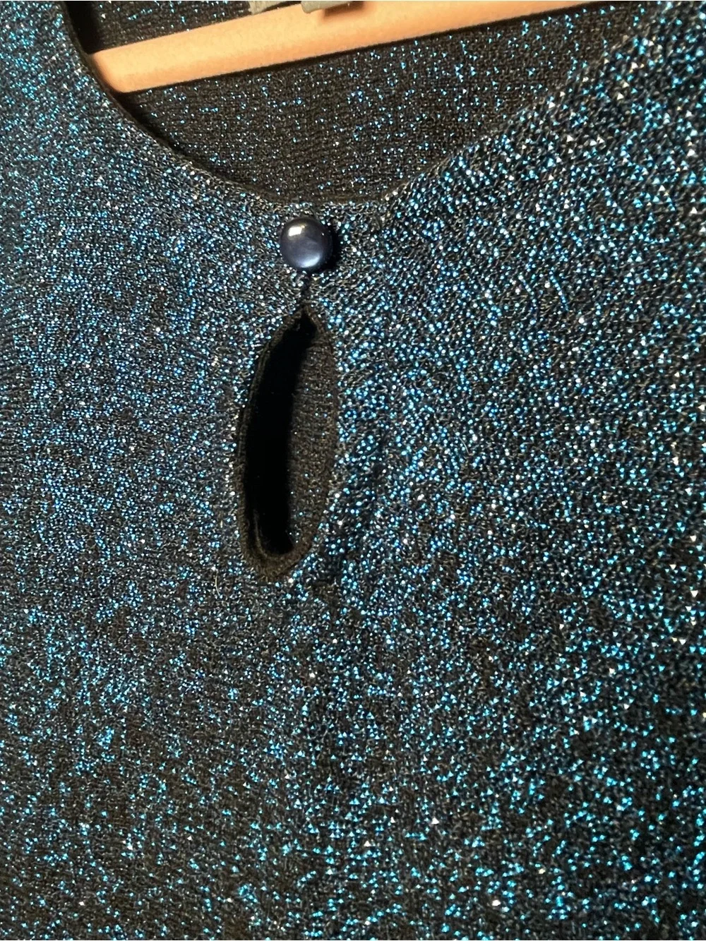 Sparkly Blue Black Gradient Ombre Dolman Knit Blouse ~ Keyhole Festive Sweater